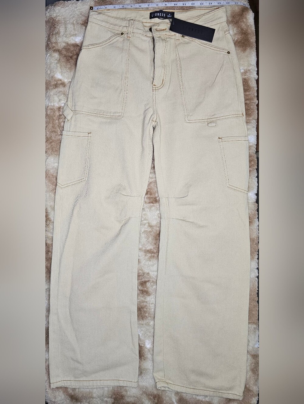 Lioness Miami Vice Carpenter Jeans AU 10 M Washed Ecru Wide Leg Utility Pants NW